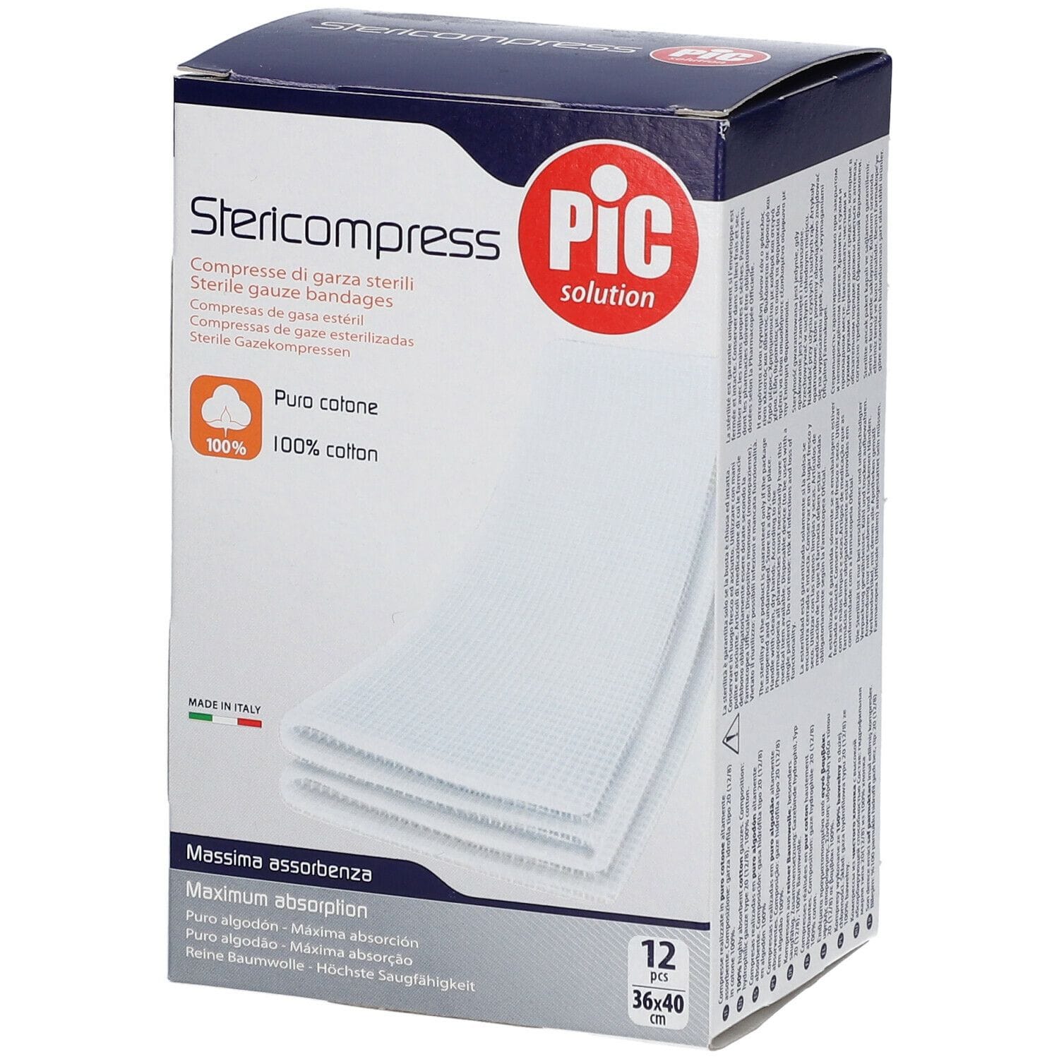 GARZA PIC STERICOMPRESS 36X40 CM 12 PEZZI