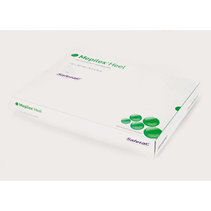 SCHIUMA DI POLIURETANO ASSORBENTE CON STRATO DI CONTATTO IN SILICONE MORBIDO CONFORMATA PER TALLONE MEPILEX HEEL 13X20CM 5 PEZZI