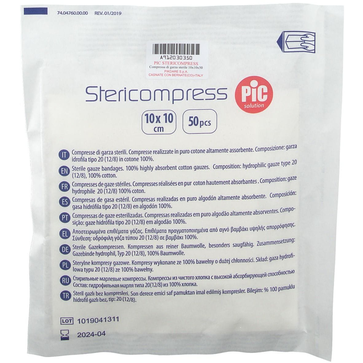 Garza Sterile PIC 10x10cm 4 Strati per Medicazione, 25 Pezzi
