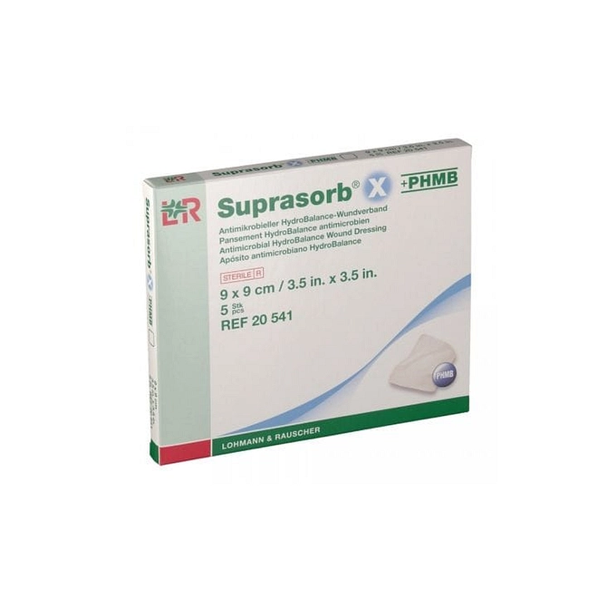 Medicazione Hydrobalance Sterile Antimicrobica Suprasorb X + Phmb Compressa 9 X9 Cm 5 Pezzi