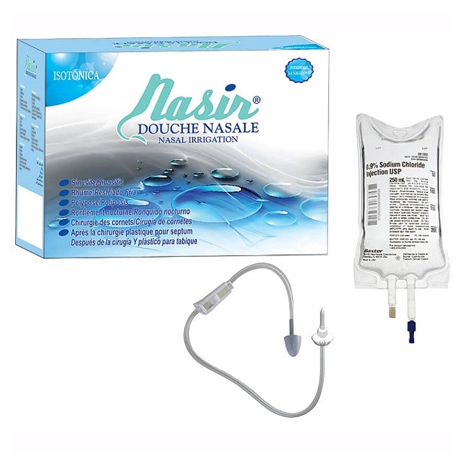Nasir Lavaggio Nasale Soluzione Fisiologica Isotonica Sterile Scatola Con 4 Sacche 500 Ml 4 Blister 1 Ventosa
