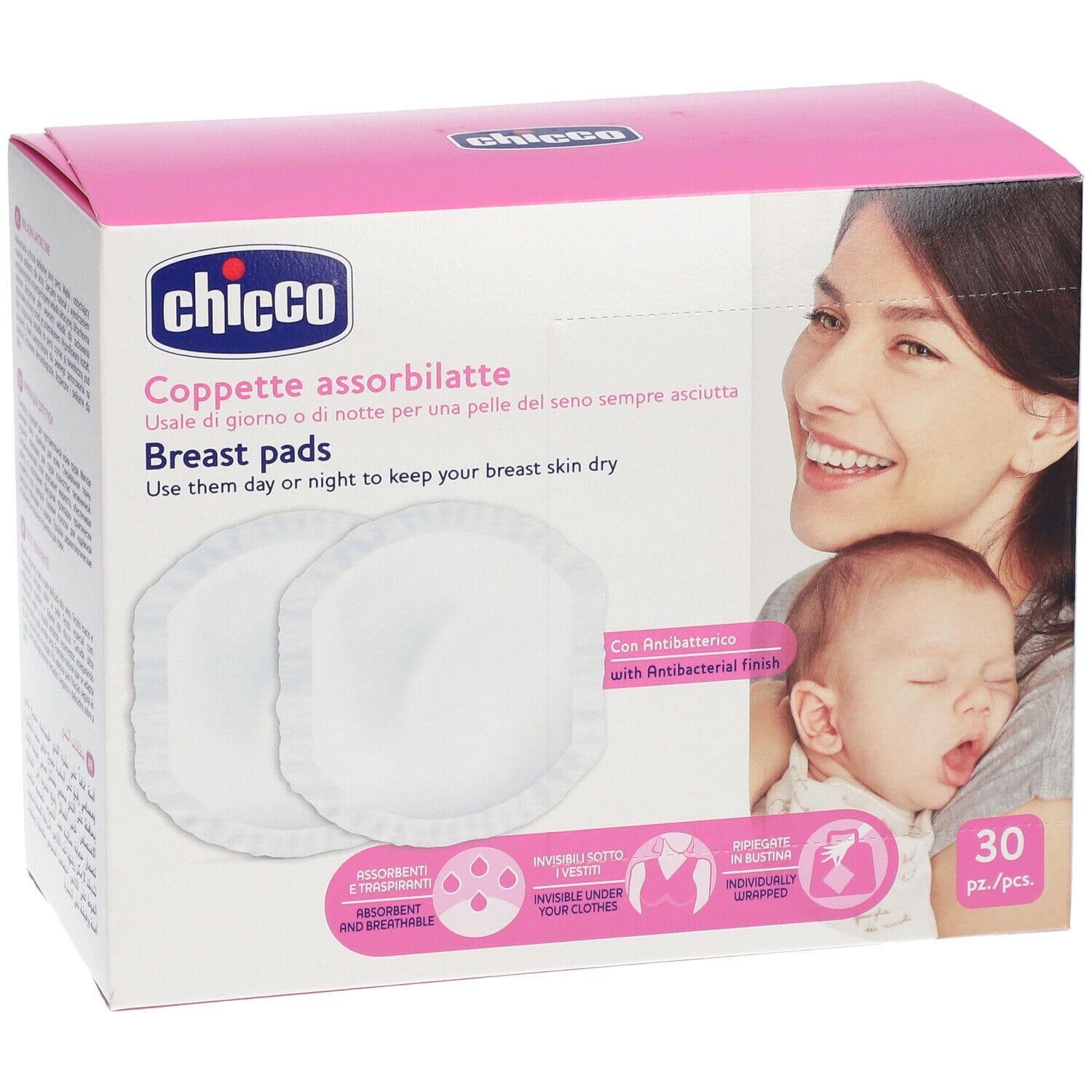 CHICCO COPPETTA ASSORBILATTE ANTIBATTERICA 30 PEZZI