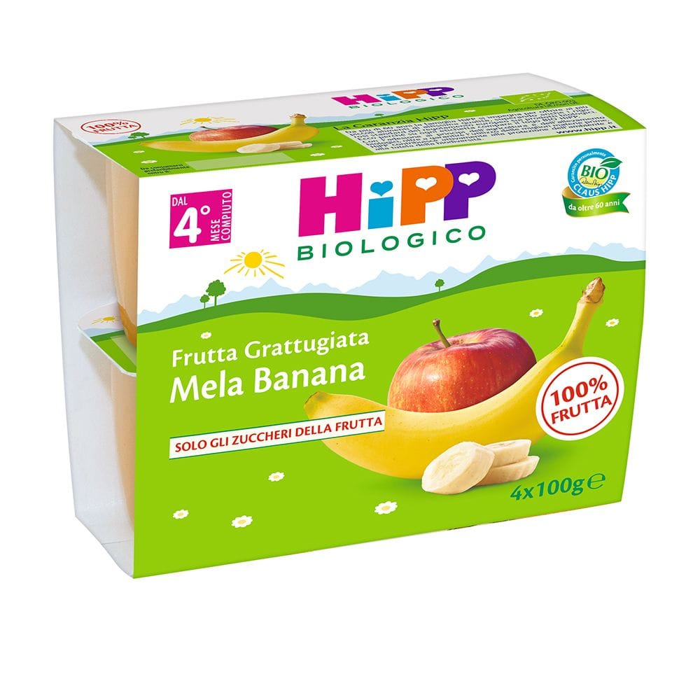 Dessert biologico HiPP Mela e Banana per bebè, 4x100g