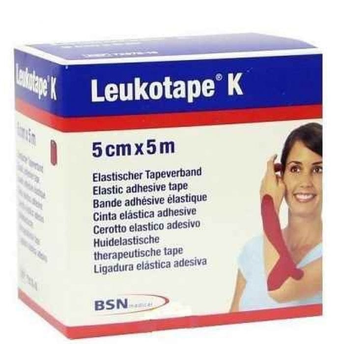 Benda Leukotape K per taping fisioterapico, rosso 5cm x 5m