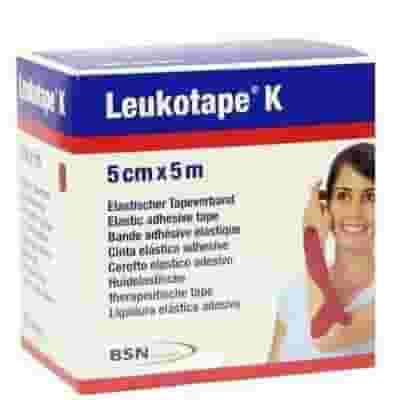 Benda Leukotape K per taping fisioterapico, rosso 5cm x 5m