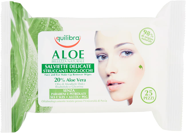 Salviette struccanti Aloe vera 20% con bisabololo, 25 pezzi