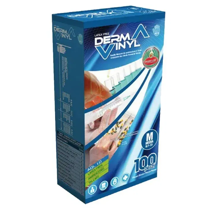 Guanto Da Esaminazione Monouso Non Sterile In Vinile Senza Polvere Dermavinyl Powder Free Taglia Medium Misura 7 7,5 100 Pezzi