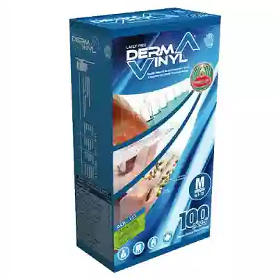 GUANTO DA ESAMINAZIONE MONOUSO NON STERILE IN VINILE SENZA POLVERE DERMAVINYL POWDER FREE TAGLIA MEDIUM MISURA 7-7,5 100 PEZZI
