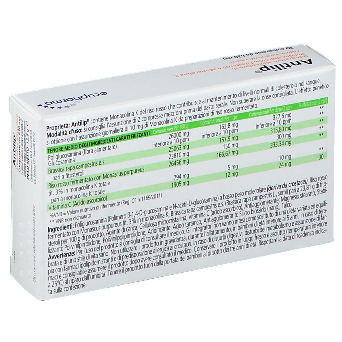 Integratore Antilip per il colesterolo, 20 compresse