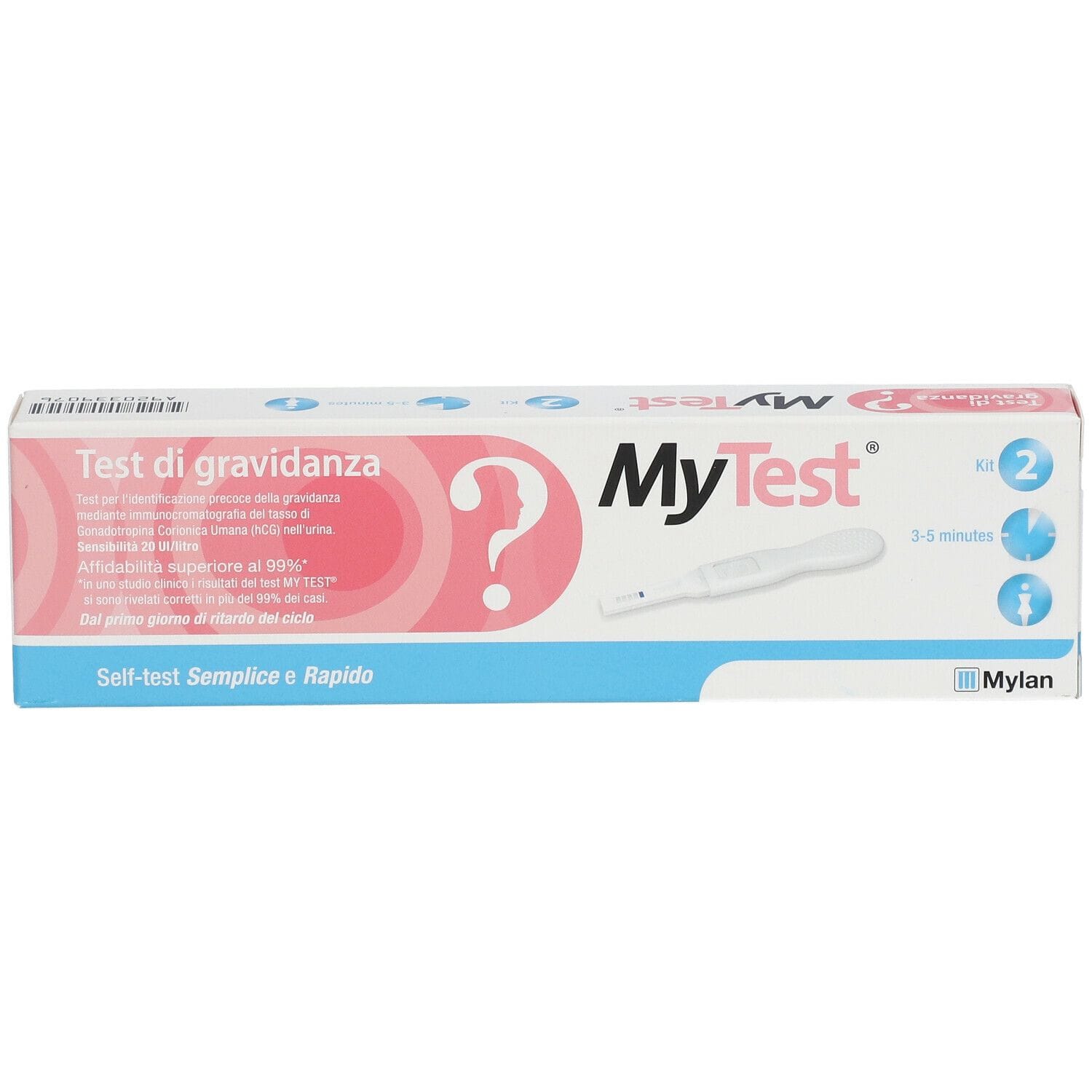 TEST DI GRAVIDANZA RAPIDO HCG MYTEST 2 PEZZI