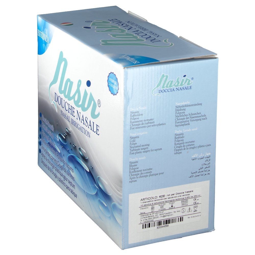 NASIR DOCCIA NASALE CON SOLUZIONE FISIOLOGICA ISOTONICA 10 SACCHE 250 ML + 1 BLISTER