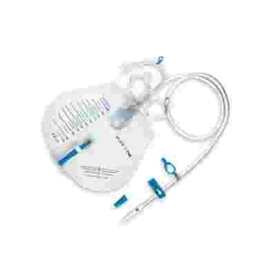 SACCA RACCOGLI URINA DA GAMBA PER INCONTINENZA 3 CAMERE COMFORT 500 ML A BASSO PROFILO IN PVC LATO RIVESTITO TNT CON TUBO DIRITTO 45 CM SENZA PUNTO DI PRELIEVO VARIABILE 8 PEZZI