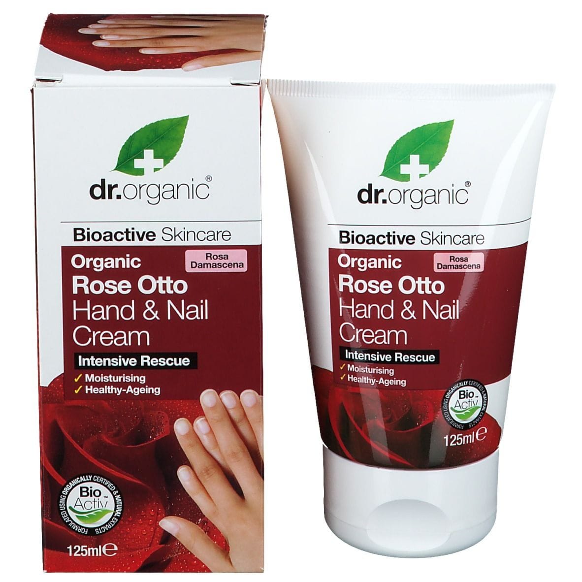 Crema Mani Dr Organic Rose Otto con Aloe e Vitamina E, 125ml