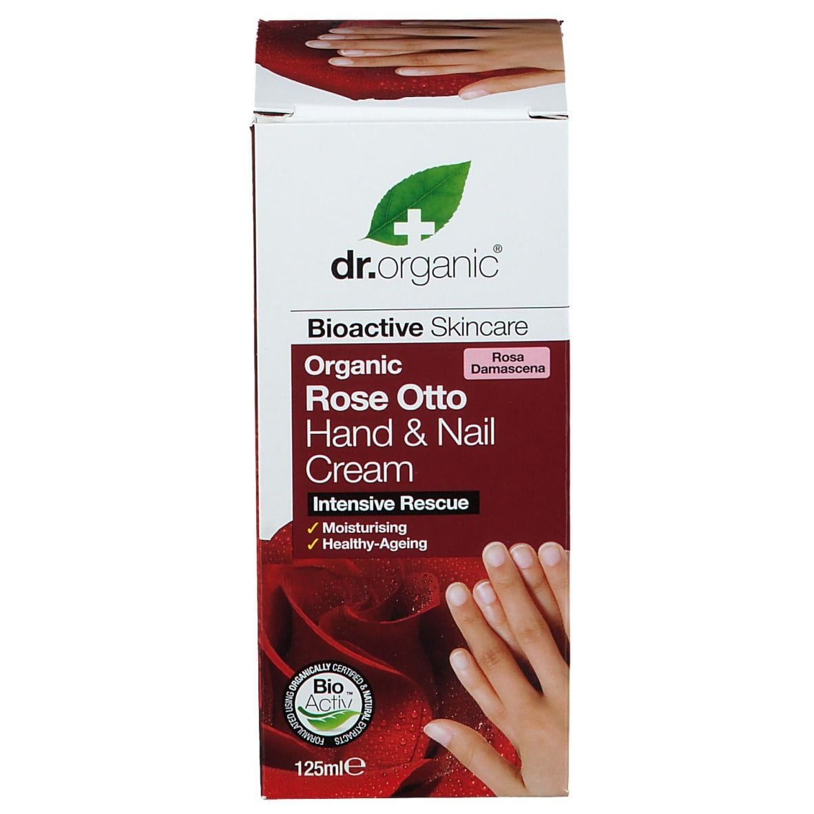 Crema Mani Dr Organic Rose Otto con Aloe e Vitamina E, 125ml