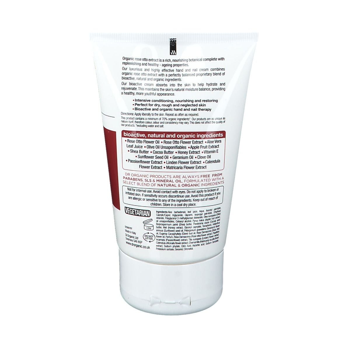 Crema Mani Dr Organic Rose Otto con Aloe e Vitamina E, 125ml