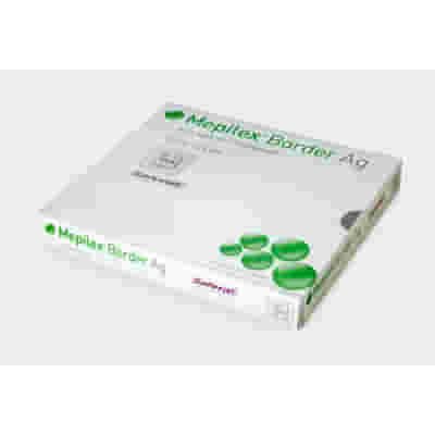 MEDICAZIONE IN SCHIUMA DI POLIURETANO MEPILEX BORDER AG CON ARGENTO ASSORBENTE ANTIMICROBICA BORDO INTEGRATO STRATO DI CONTATTO IN SILICONE MORBIDO 7,5X7,5 CM 5 PEZZI