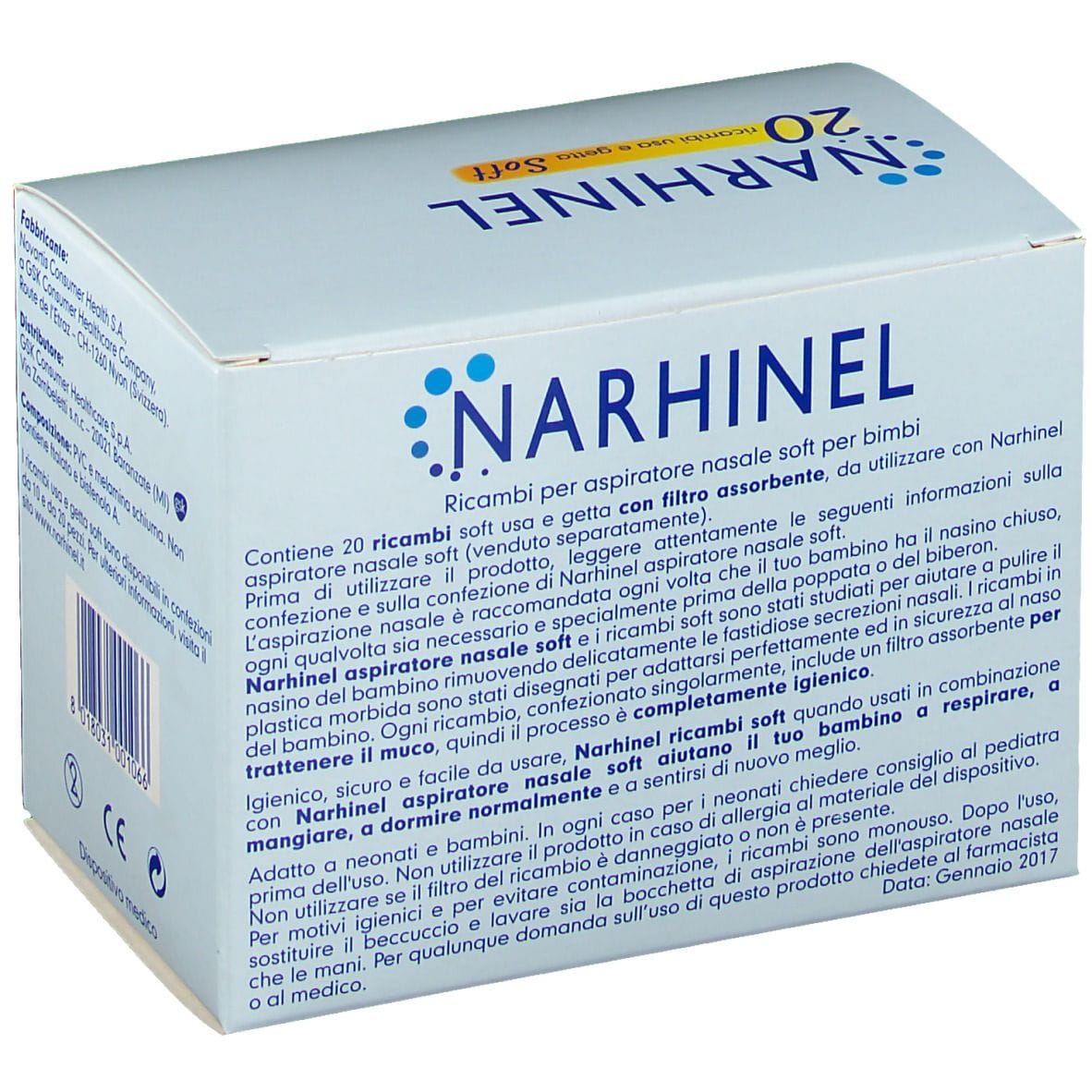 RICARICA USA E GETTA PER ASPIRATORE NASALE NARHINEL 20 PEZZIUSA E GETTA SOFT