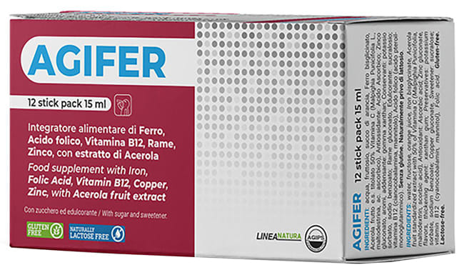 Integratore Agifer con ferro e vitamina B12, 15 stick 15ml