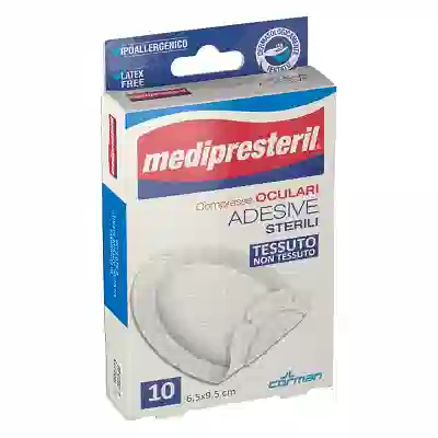 GARZA COMPRESSA OCULARE MEDIPRESTERIL ADESIVA TNT 6,5X9,5CM 10 PEZZI