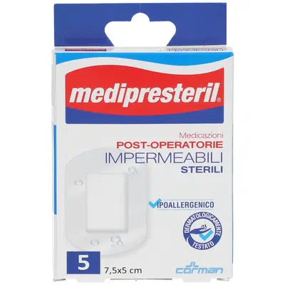 MEDICAZIONE POST OPERATORIA MEDIPRESTERIL IMPERMEABILE 7,5X5CM 5 PEZZI MEDICAZIONE POST OPERATORIA MEDIPRESTERIL IMPERMEABILE 7,5X5CM 5 PEZZI