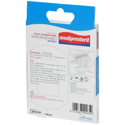 MEDICAZIONE POST OPERATORIA MEDIPRESTERIL IMPERMEABILE 7,5X5CM 5 PEZZI MEDICAZIONE POST OPERATORIA MEDIPRESTERIL IMPERMEABILE 7,5X5CM 5 PEZZI