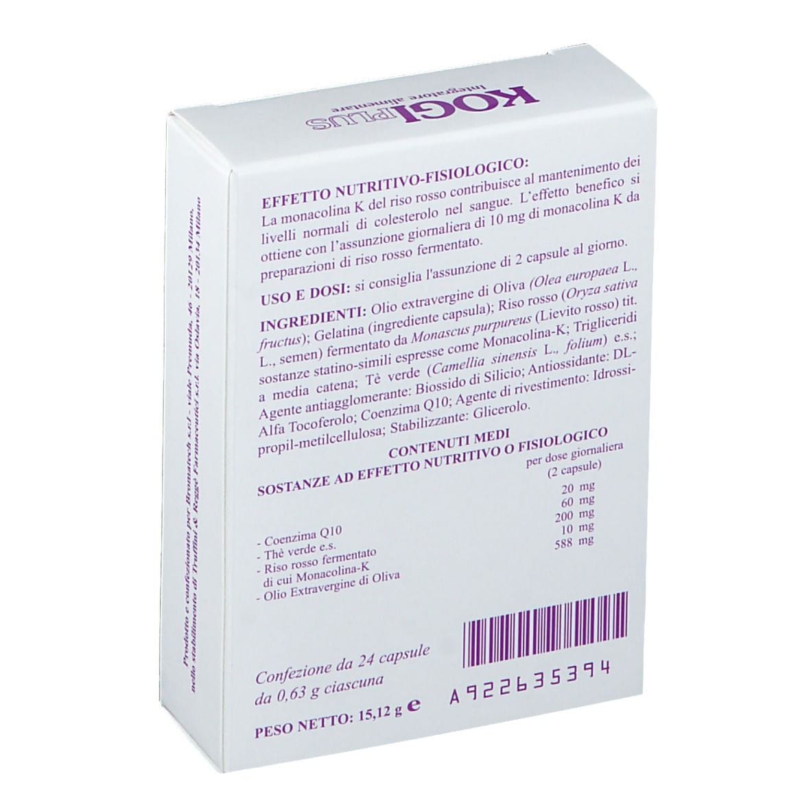 Integratore Kogi PLUS per il colesterolo, 24 capsule