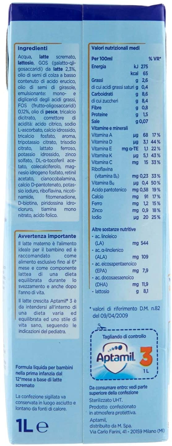 Latte Crescita Aptamil 3 con Pronutra+, 1000ml