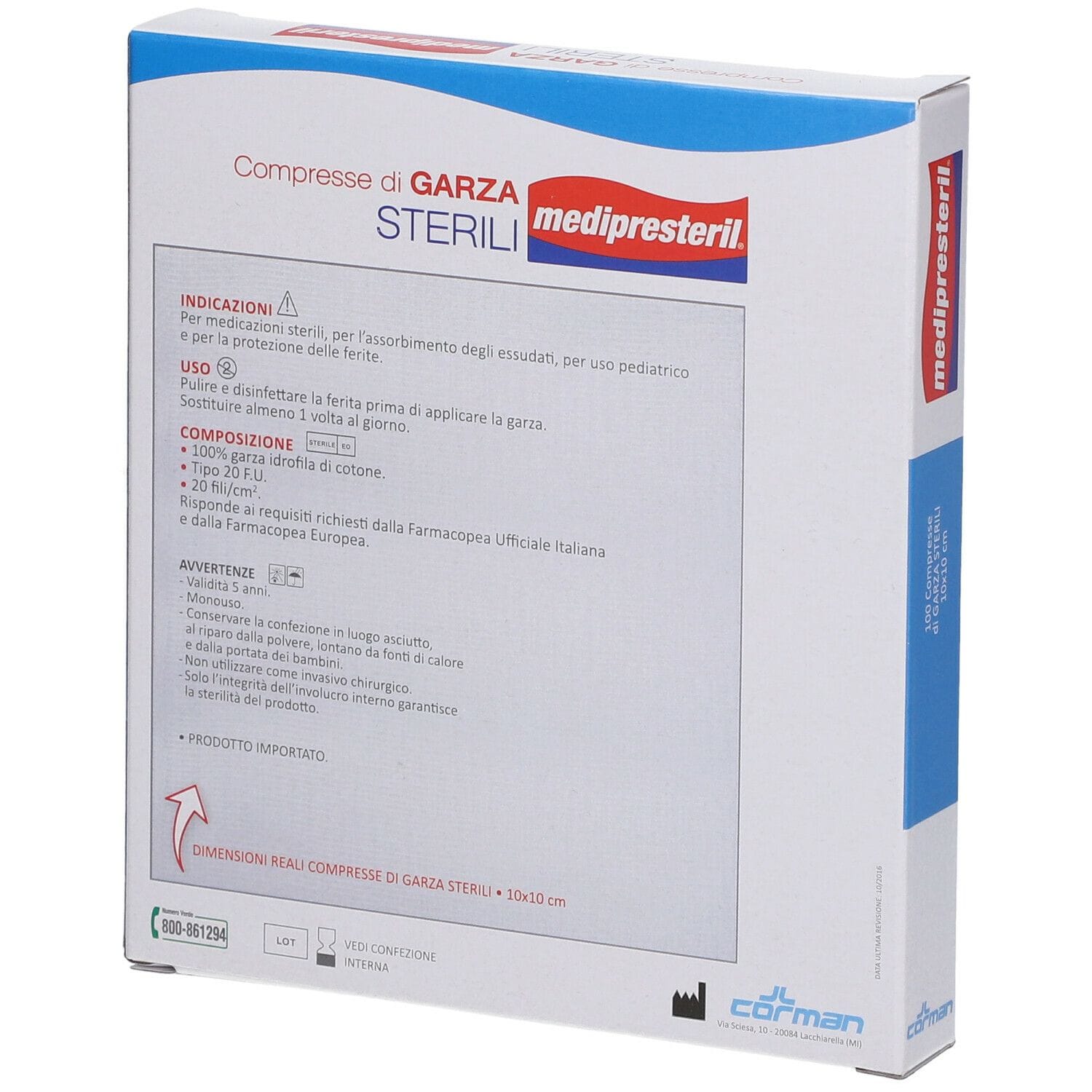 GARZA COMPRESSA MEDIPRESTERIL FU STERILE MONOUSO 10X10CM 100PEZZI