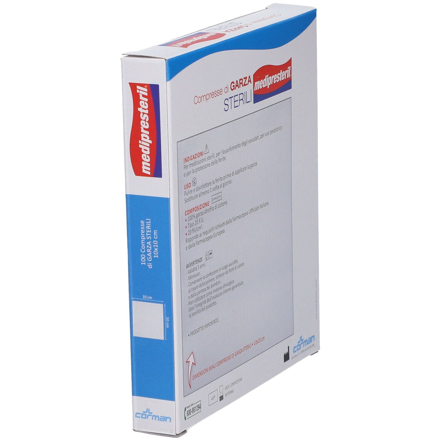 GARZA COMPRESSA MEDIPRESTERIL FU STERILE MONOUSO 10X10CM 100PEZZI