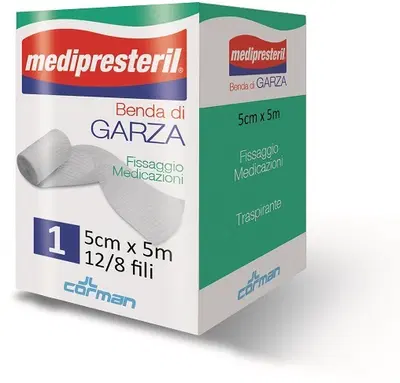 BENDA DI GARZA MEDIPRESTERIL 12/8 FU M5X5CM 12/8 FILI BENDA DI GARZA MEDIPRESTERIL 12/8 FU M5X5CM 12/8 FILI