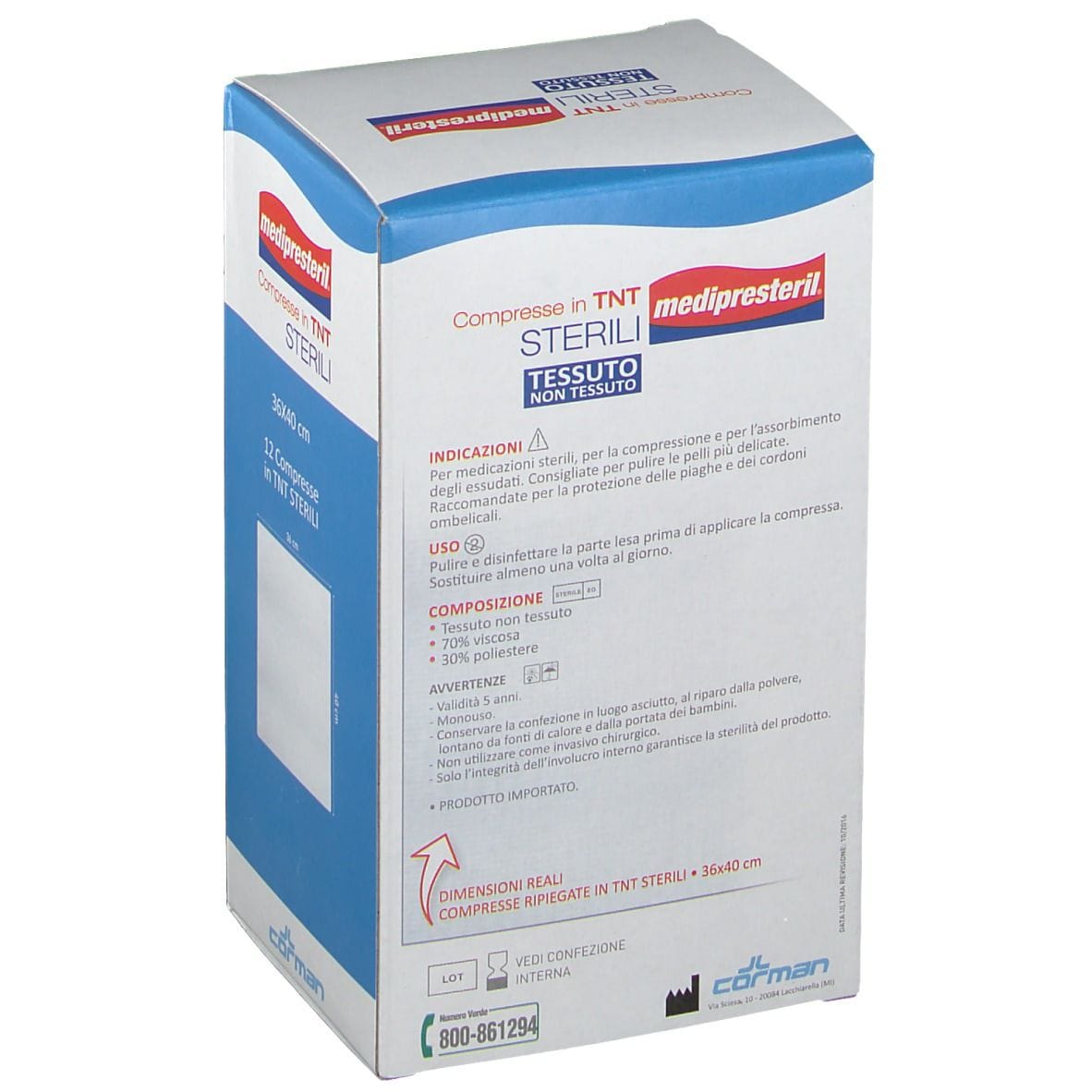 GARZA COMPRESSA STERILE MEDIPRESTERIL TESSUTO NON TESSUTO 36X40CM 12PEZZI