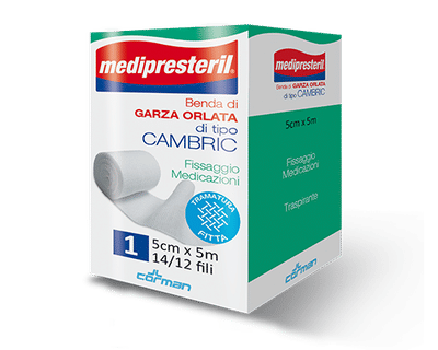 Benda di garza Medipresteril Cambric 5x500cm, 14/12 fili