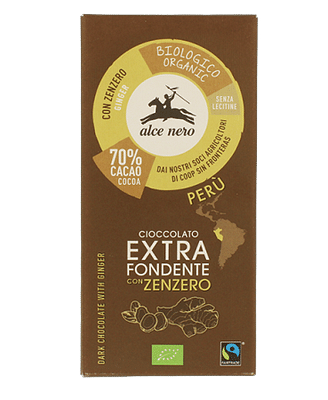 TAVOLETTA DI CIOCCOLATO FONDENTE BIO CON ZENZERO DELL'ECUADOR FAIRTRADE 50 G