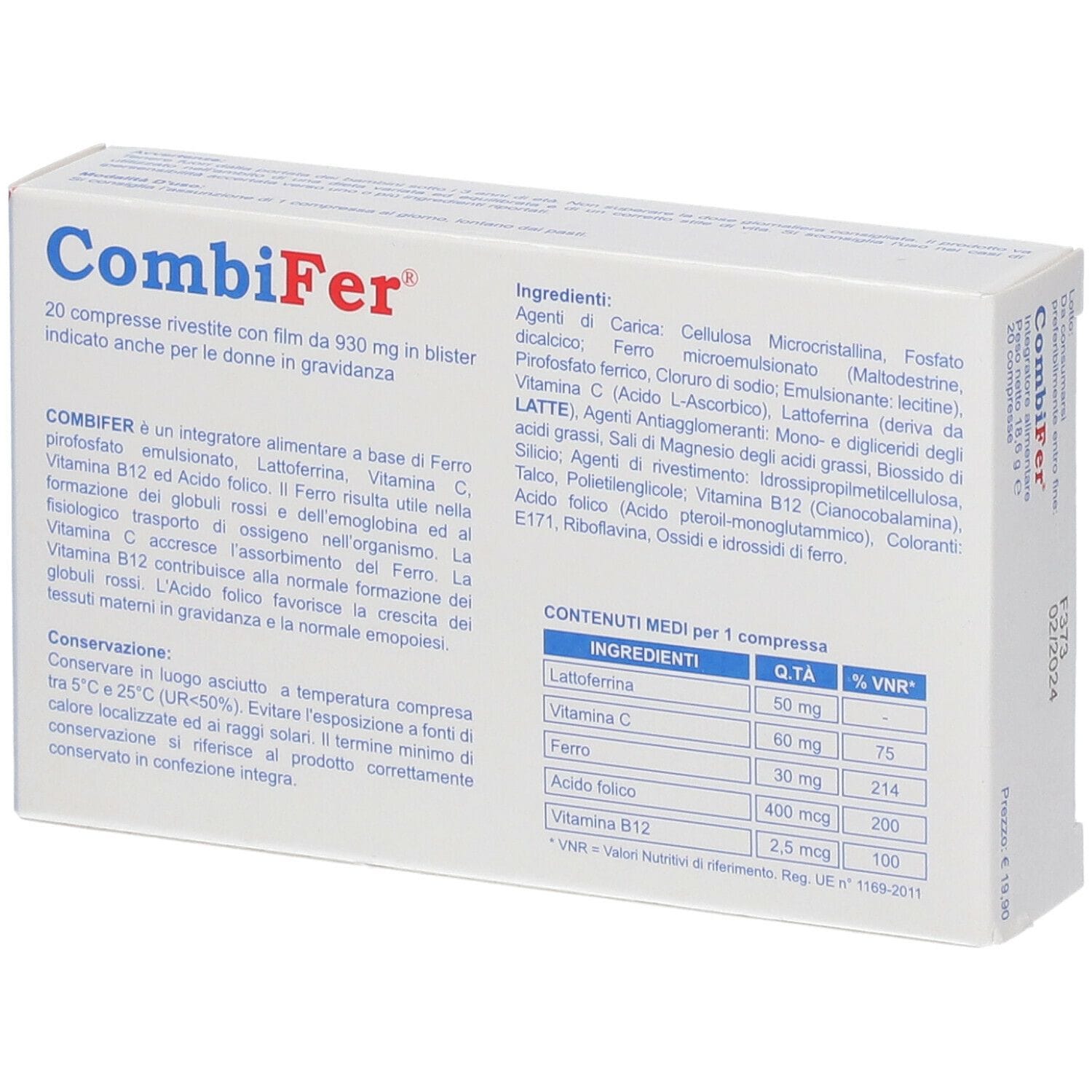 Integratore di ferro Combifer, 20 compresse per l'energia