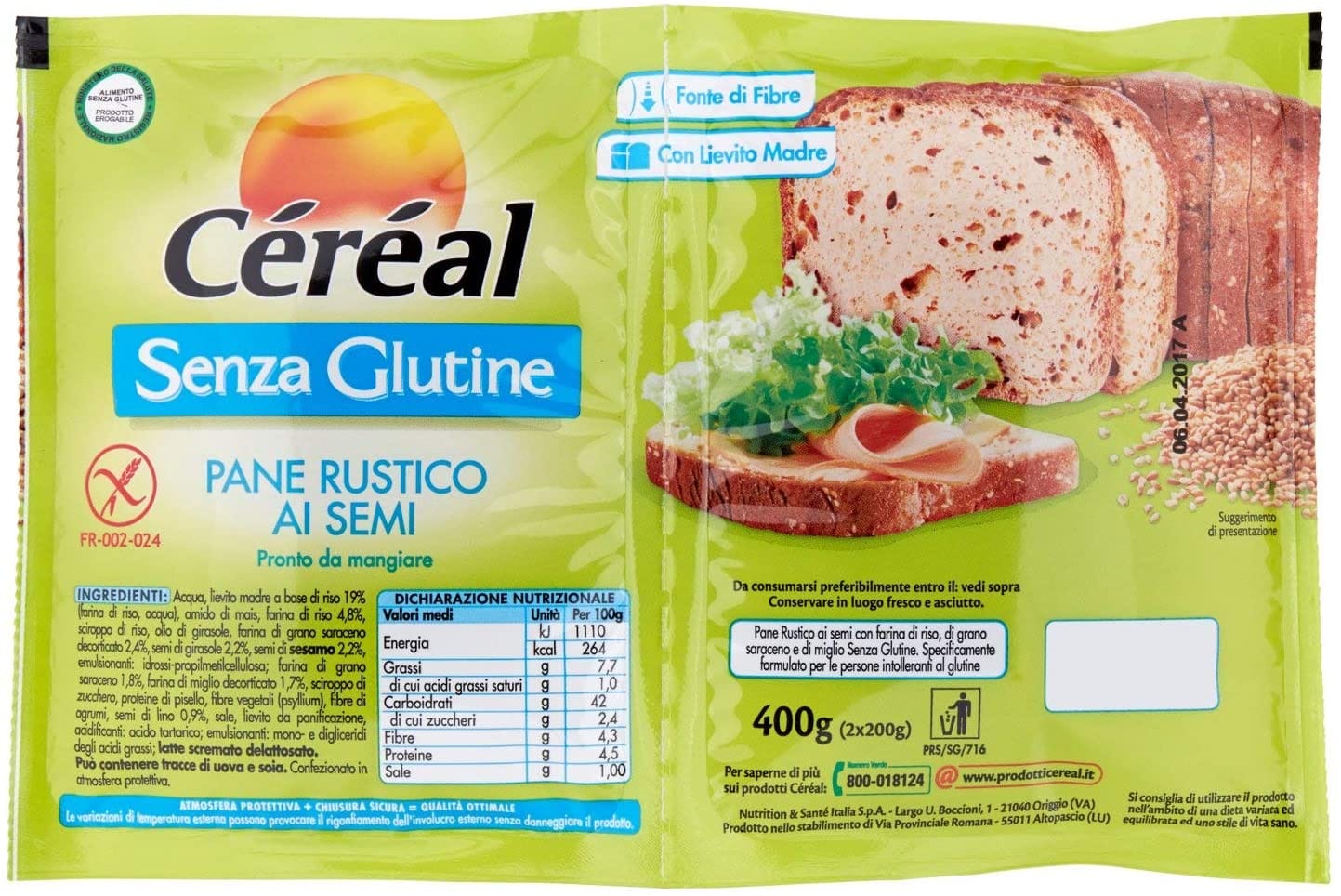 Pane Rustico ai Semi Senza Glutine Cereal 400g