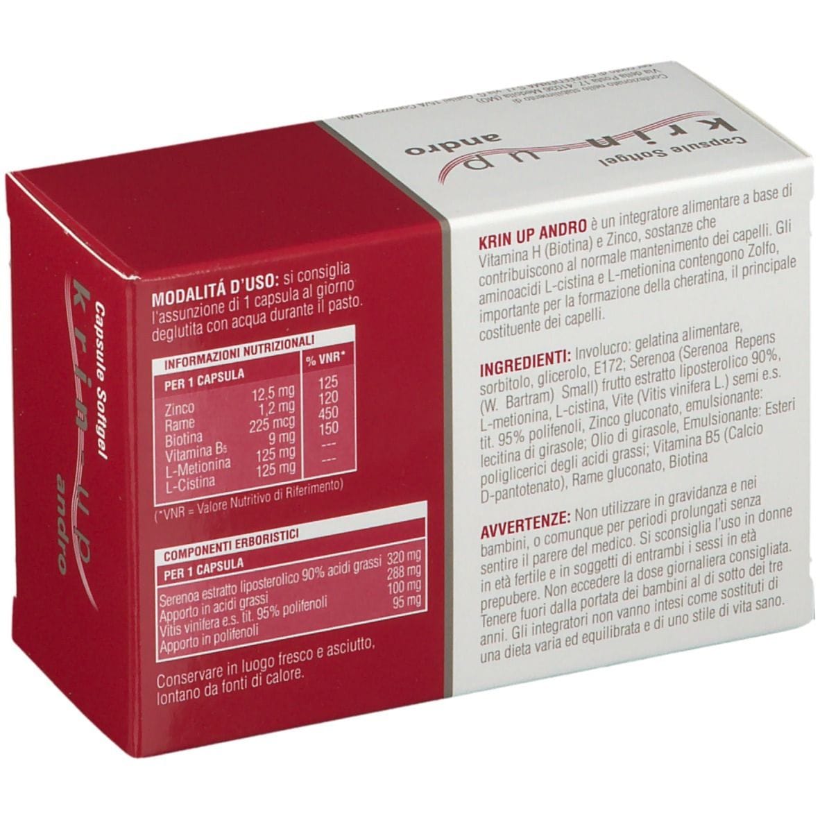 Integratore Krin Up Andro per capelli uomo, 30 capsule