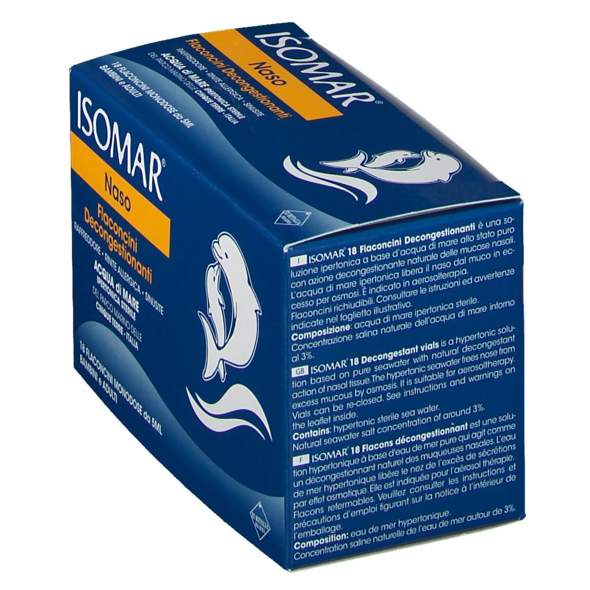 ISOMAR SOLUZIONE IPERTONICA ACQUA MARE 18 FLACONCINI MONODOSE 5 ML