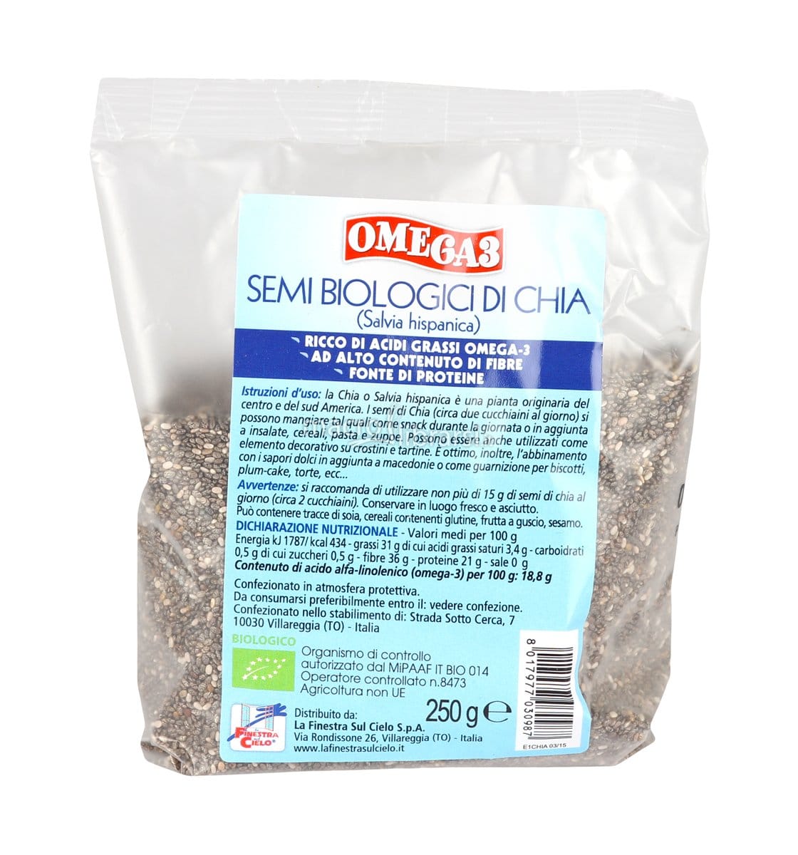 FSC OMEGA 3 SEMI DI CHIA BIO AD ALTO CONTENUTO DI FIBRA 250 G