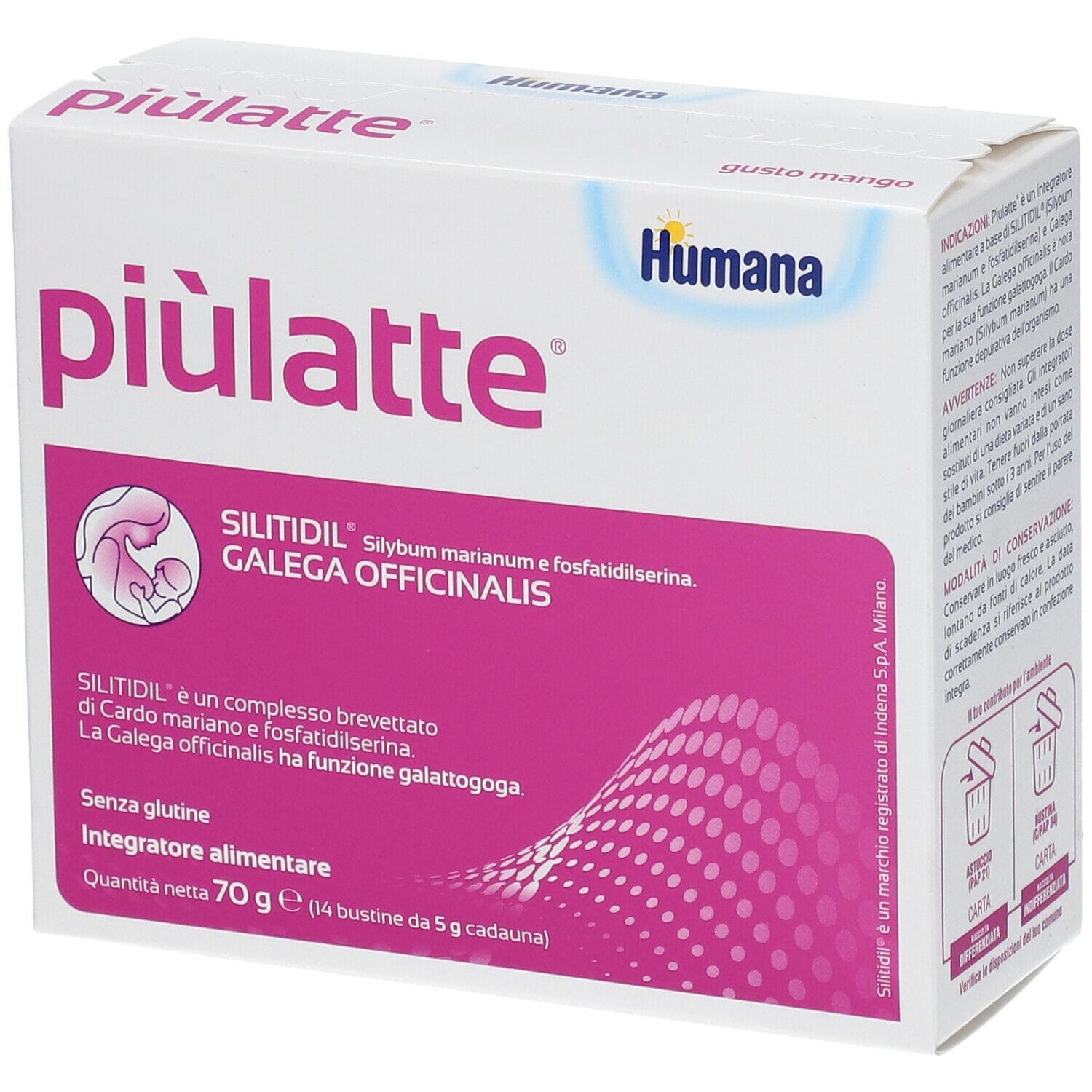 Integratore Piulatte Humana per l'allattamento, 14 bustine