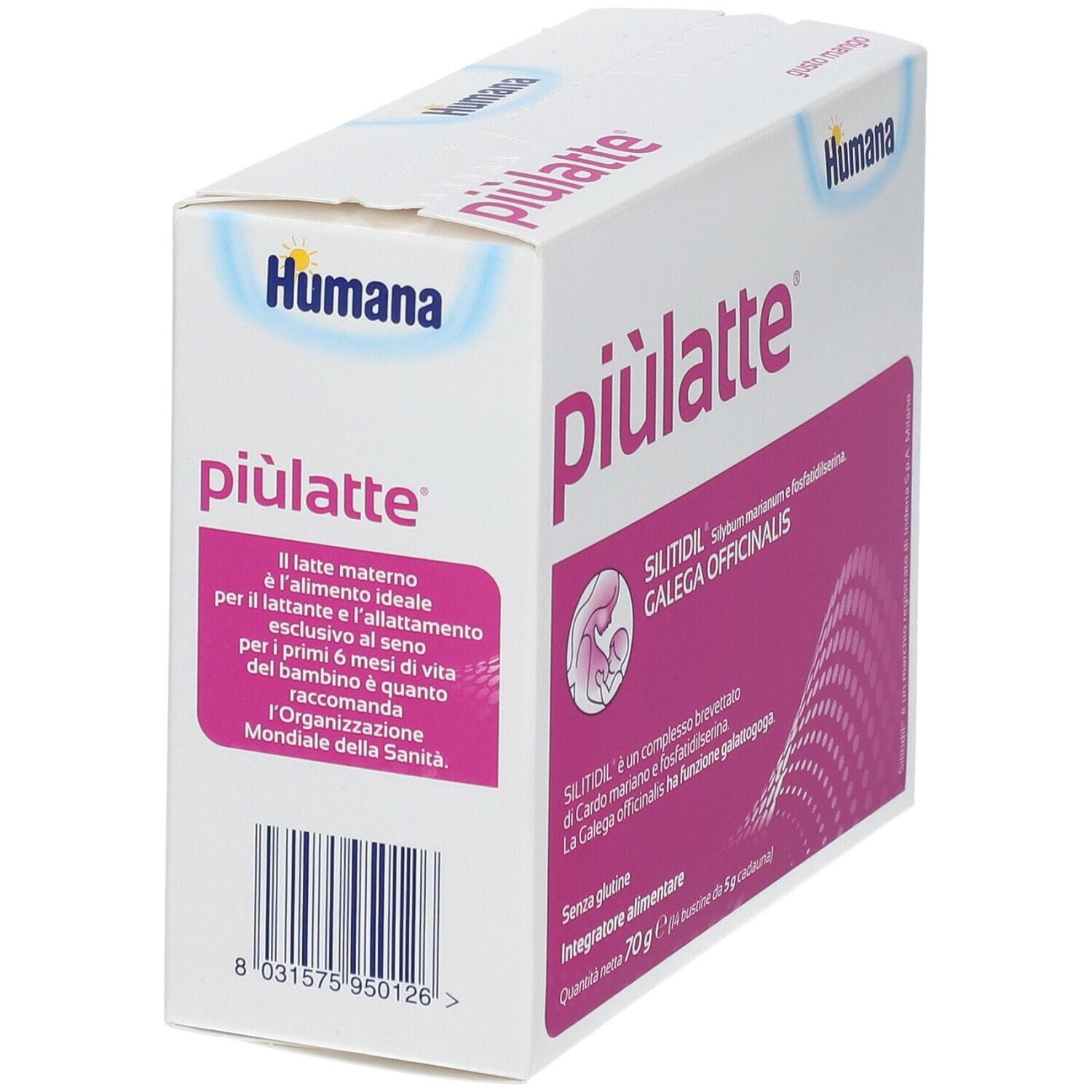 Integratore Piulatte Humana per l'allattamento, 14 bustine