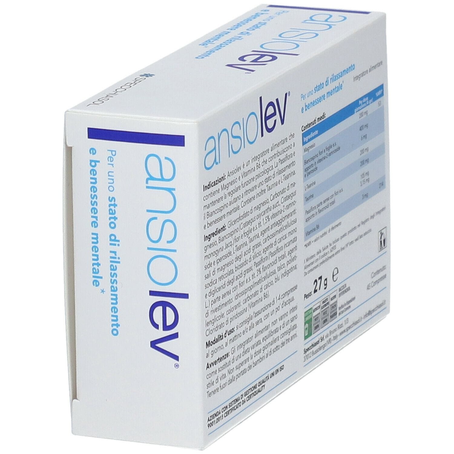 Integratore Ansiolev Specchiasol per relax e stress, 45 compresse