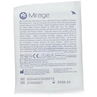 AGO MICROPERFUSORE STERILE PIC MIRAGE GAUGE 23 3/4 AGO MICROPERFUSORE STERILE PIC MIRAGE GAUGE 23 3/4