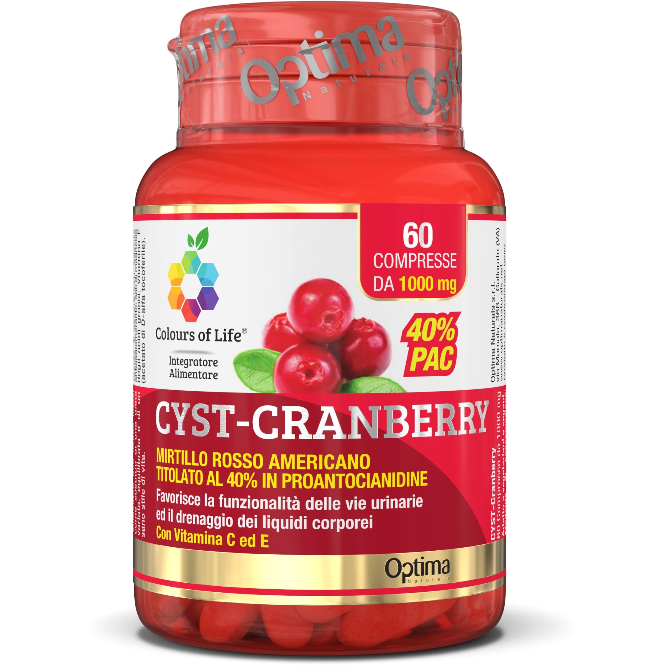 COLOURS OF LIFE CYST-CRANBERRY CON VITAMINA C E 60 COMPRESSE 1000 MG