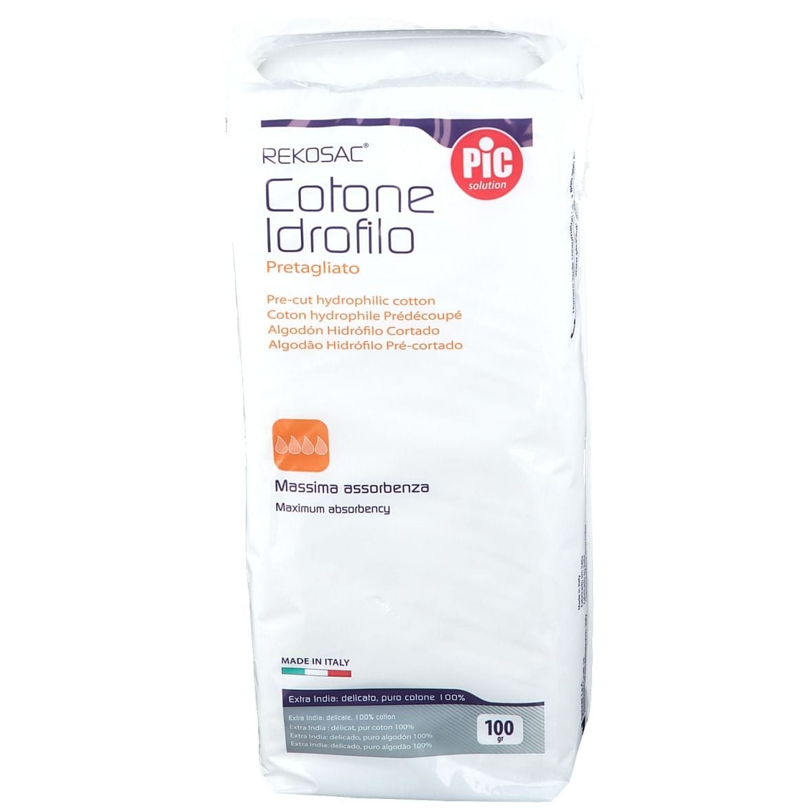 Cotone Idrofilo PIC Rekosac Pretagliato per Medicazione 100g