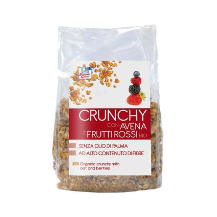 FSC CRUNCHY CON AVENA E FRUTTI ROSSI BIO AD ALTO CONTENUTO DI FIBRE CON OLIO DI GIRASOLE SENZA OLIO DI PALMA 375 G