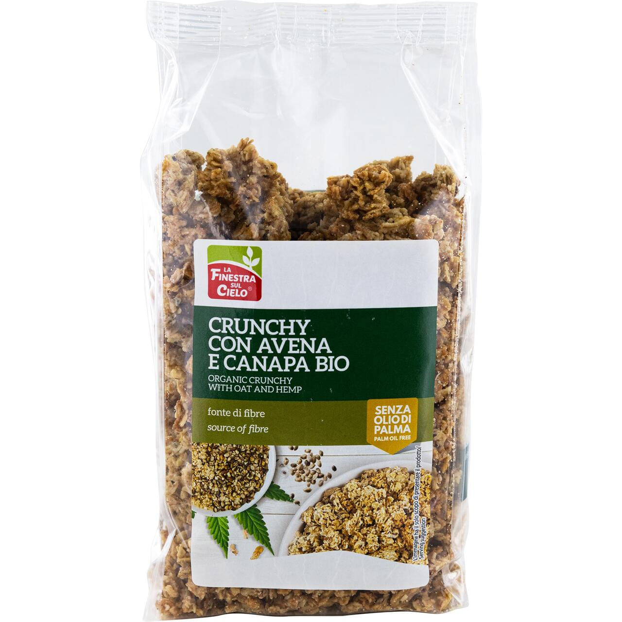 FSC CRUNCHY CON AVENA E CANAPA BIO AD ALTO CONTENUTO DI FIBRA CON OLIO DI GIRASOLE E SENZA OLIO DI PALMA 375 G