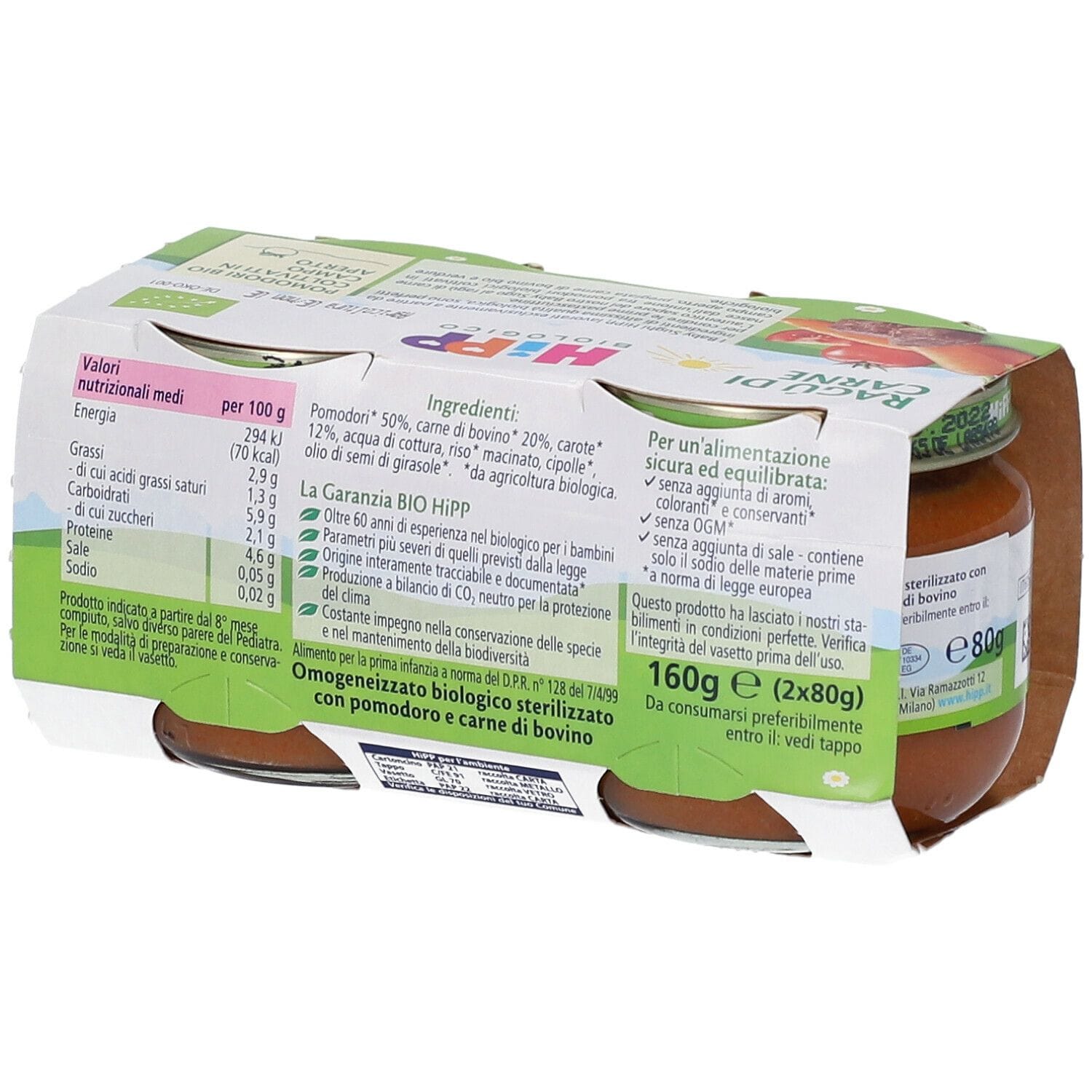 HIPP BIO HIPP BIO OMOGENEIZZATO SUGO RAGU' DI MANZO 2X80 G
