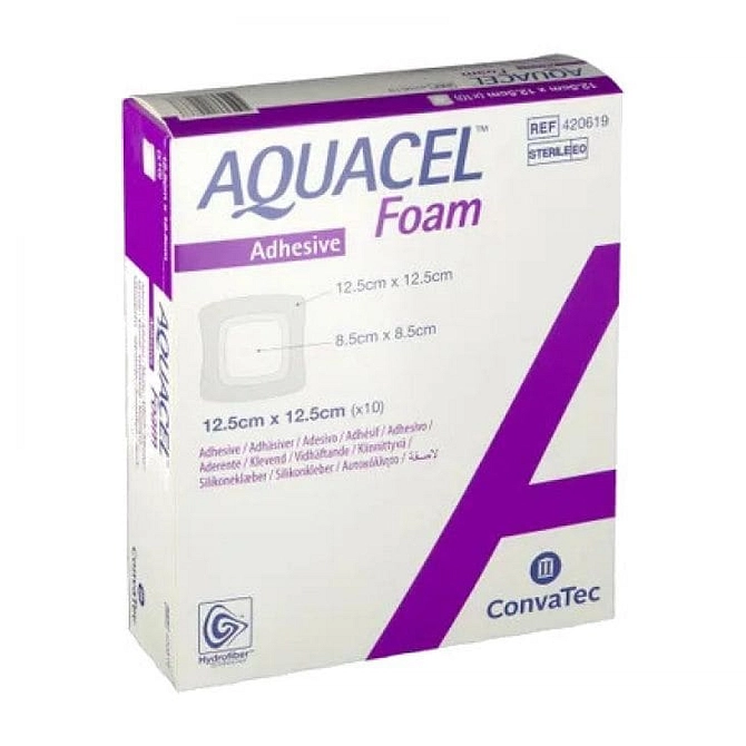 Medicazione Sterile In Schiuma Di Poliuretano Idrocellulare Aquacel Ag Foam Adesiva 12,5 X12,5 Cm 10 Pezzi