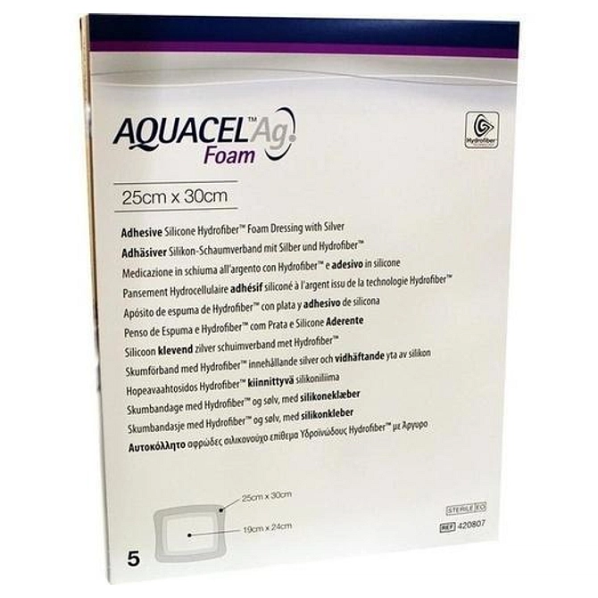 Medicazione Sterile In Schiuma Di Poliuretano Idrocellulare Aquacel Ag Foam Adesiva 25 X30 Cm 5 Pezzi