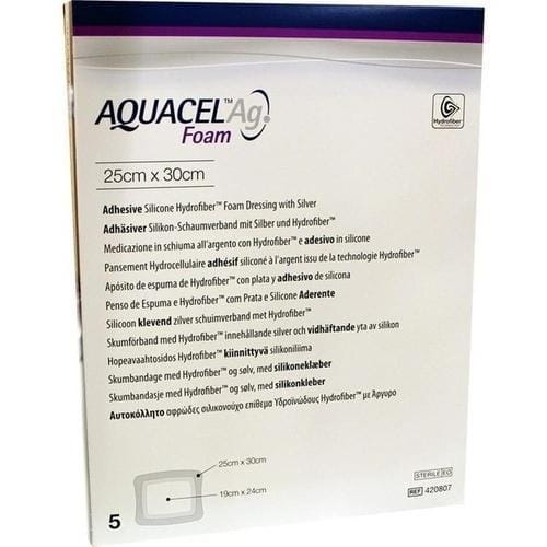 Medicazione Sterile In Schiuma Di Poliuretano Idrocellulare Aquacel Ag Foam Adesiva 25 X30 Cm 5 Pezzi